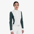 Equestro Women's Perforated Long Sleeve Competition Polo in Pine Grove side view