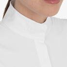 Equestro Women's Perforated Long Sleeve Competition Polo in White collar close up