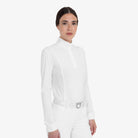 Equestro Women's Perforated Long Sleeve Competition Polo in White side view
