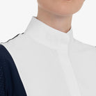 Equestro Women's Perforated Short Sleeve Competition Polo collar and perforated sleeve close up