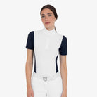 Equestro Women's Perforated Short Sleeve Competition Polo in Navy Blazer front view