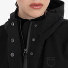 Equestro Women's Technical Rain Cape in Black zip and snap closure close up