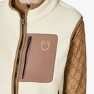Equestro Women's Teddy Fleece Vest in Antique White chest pocket close up