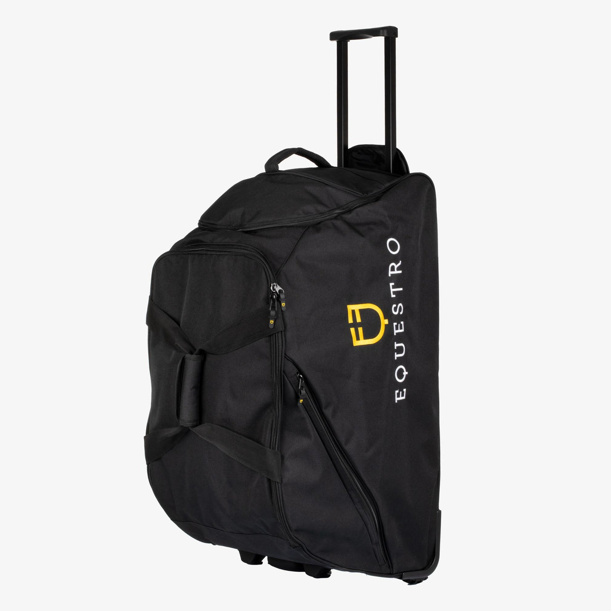 Equestro Trolley Bag in Black upright with trolley handle