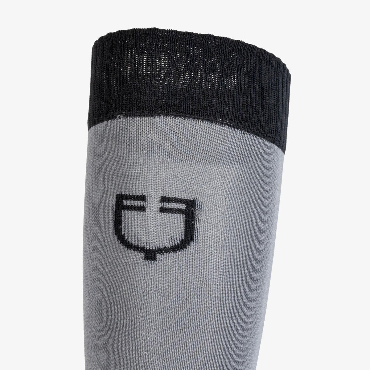 Equestro Unisex Basic Technical Riding Socks - Asphalt/Black, cuff and logo | Malvern Saddlery