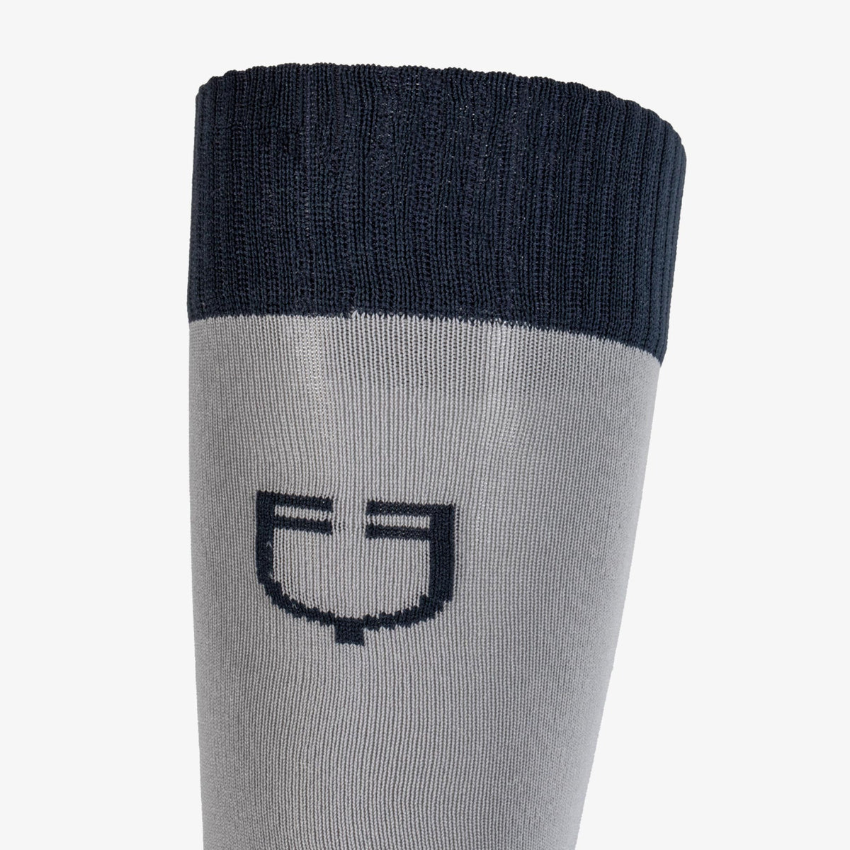 Equestro Unisex Basic Technical Riding Socks - Frost Grey/Navy Blazer, cuff and logo | Malvern Saddlery