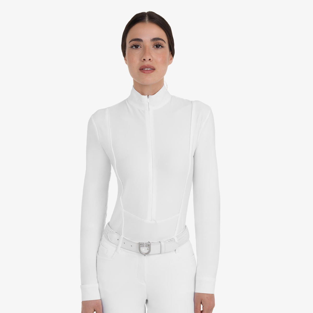 Equestro Women's Winter Competition Polo in White front view