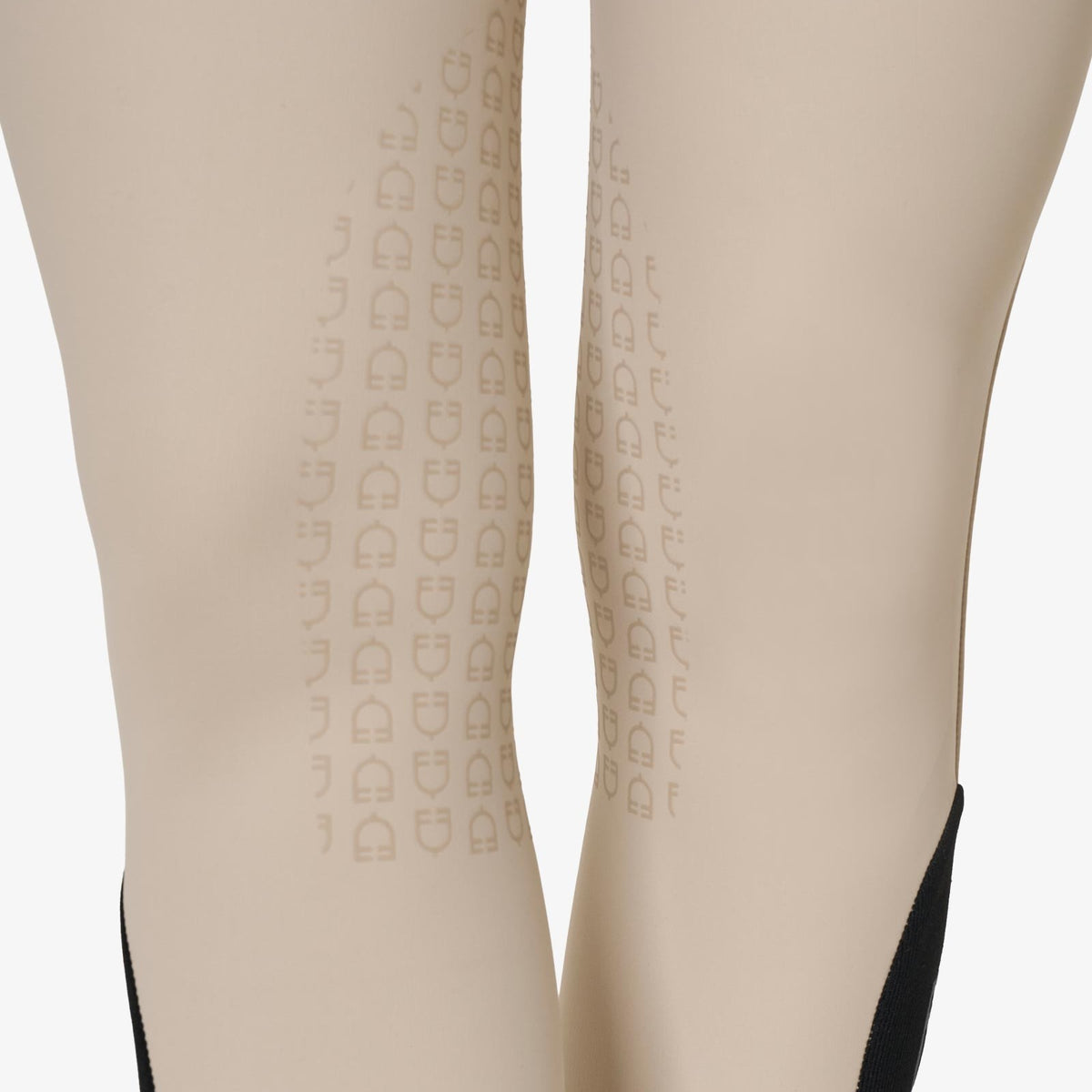 Equestro Women's Hunter Knee Grip Breeches - Beige, silicone knee grip close-up | Malvern Saddlery