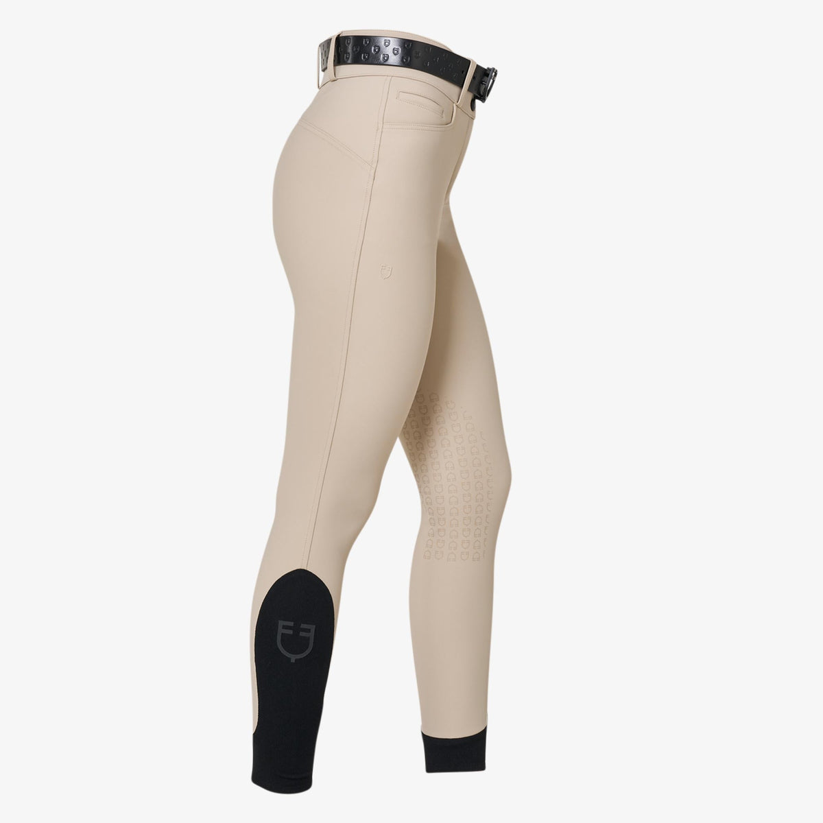 Equestro Women's Hunter Knee Grip Breeches - Beige, side | Malvern Saddlery