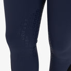 Equestro Women's Hunter Knee Grip Breeches - Navy, silicone knee grip close-up | Malvern Saddlery