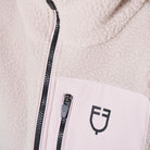 Equestro Women's Teddy Fleece Zip Hoodie - Hushed Violet, close-up of zip pocket and logo | Malvern Saddlery