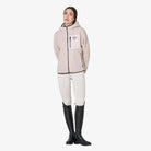 Equestro Women's Teddy Fleece Zip Hoodie - Hushed Violet, full length with breeches and boots | Malvern Saddlery