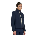Equestro Women's Foldable Softshell Jacket - Navy Blazer; worn by model on white background | Malvern Saddlery