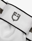Equestro Impero Crystal Stock Tie - White/Black; close up of crystal logo | Malvern Saddlery