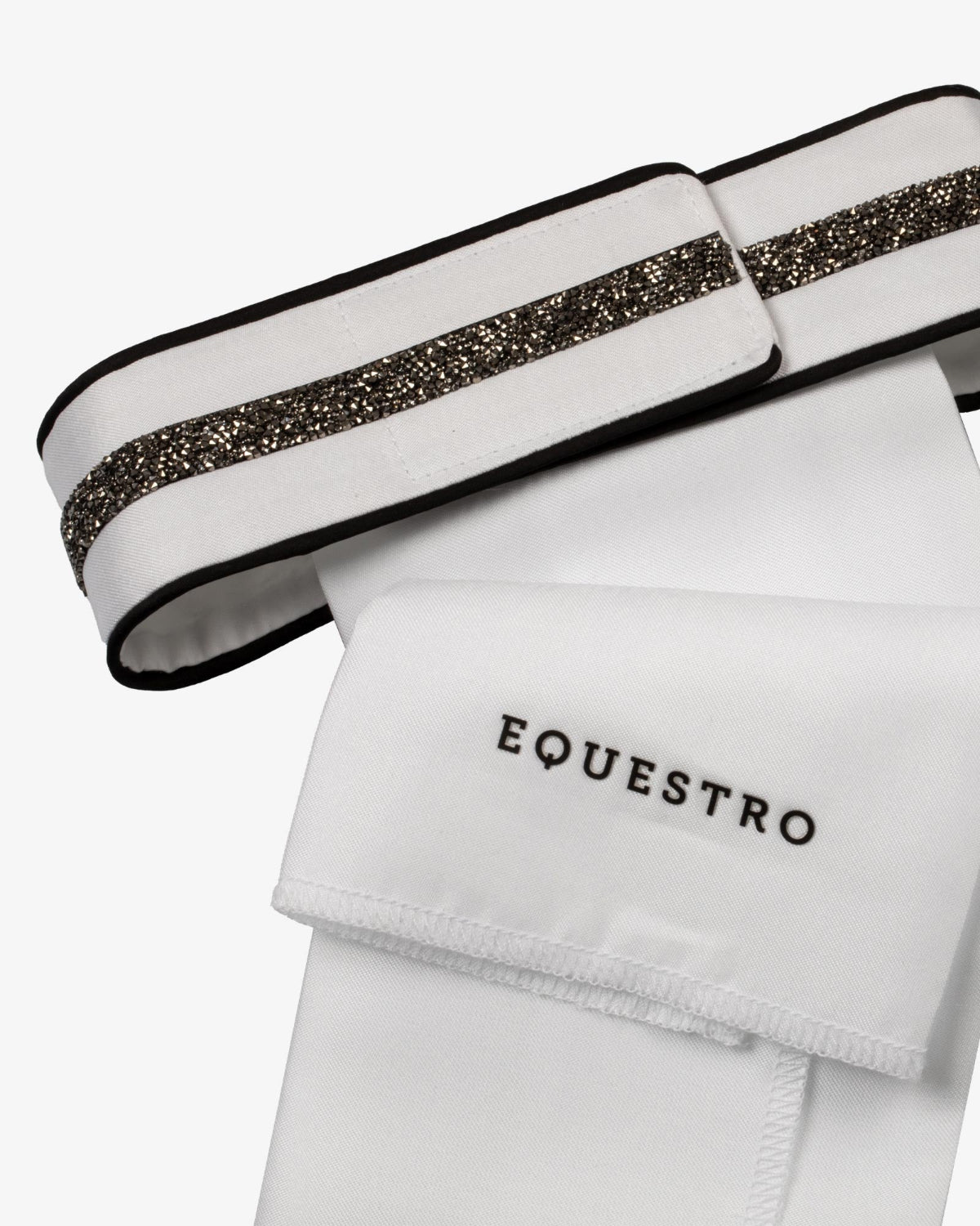 Equestro Impero Crystal Stock Tie - White/Black; back view detail of neck | Malvern Saddlery