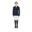 Equestro Girls 4-Button Competition Riding Jacket - Navy; shown on girl with full show apparel | Children's Show Apparel | Malvern Saddlery