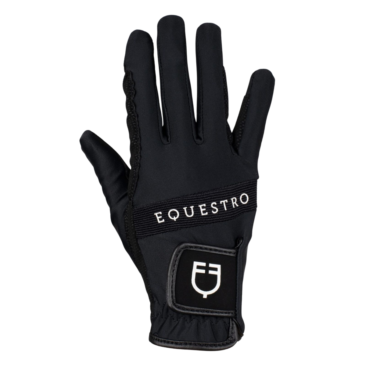 Equestro Multicolor Logo Technical Riding Glove in Black and White with Velcro Wrist Closure