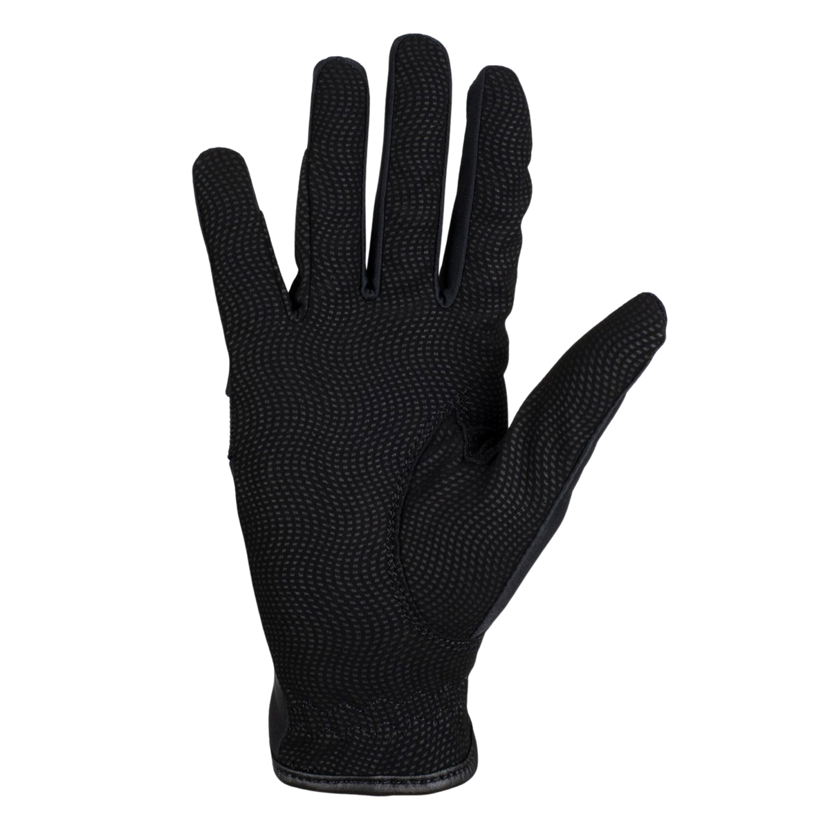 Equestro black technical horseback riding glove showing grippy palm detail