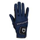 Equestro navy blue technical horseback riding glove with white logo velcro tab