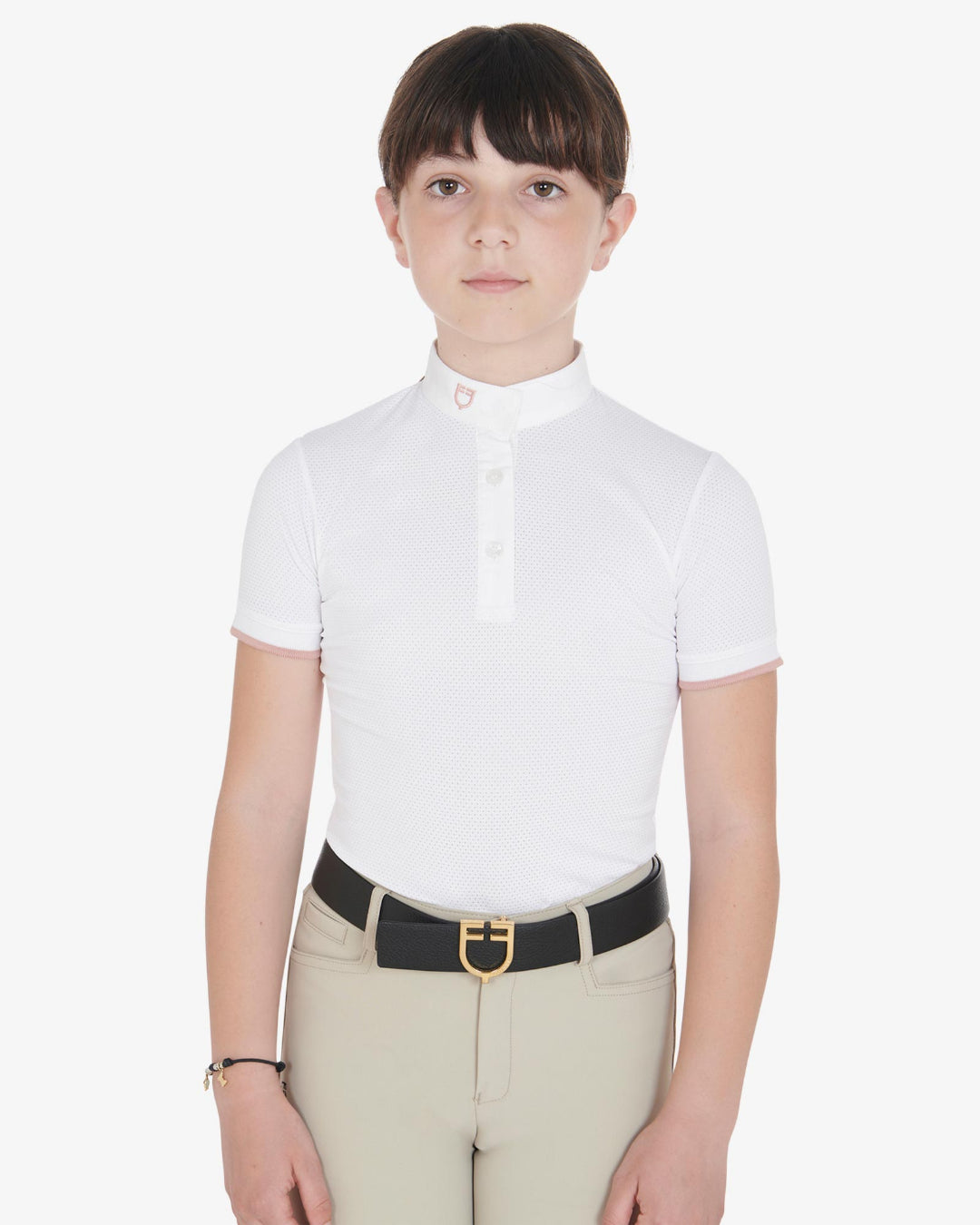 Equestro Girls Clara Slim Fit Competition Polo Shirt - White | Malvern Saddlery