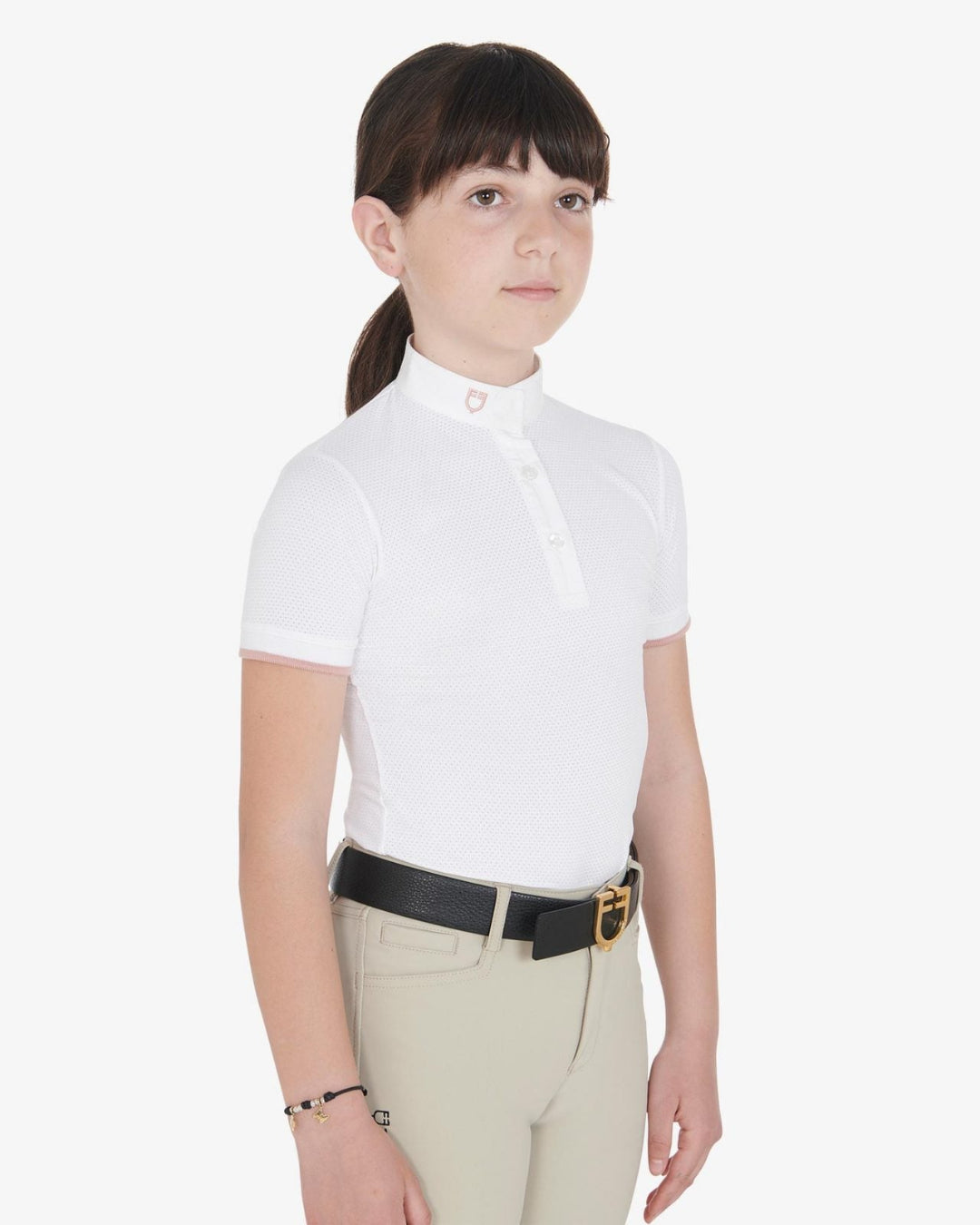 Equestro Girls Clara Slim Fit Competition Polo Shirt - White | Malvern Saddlery