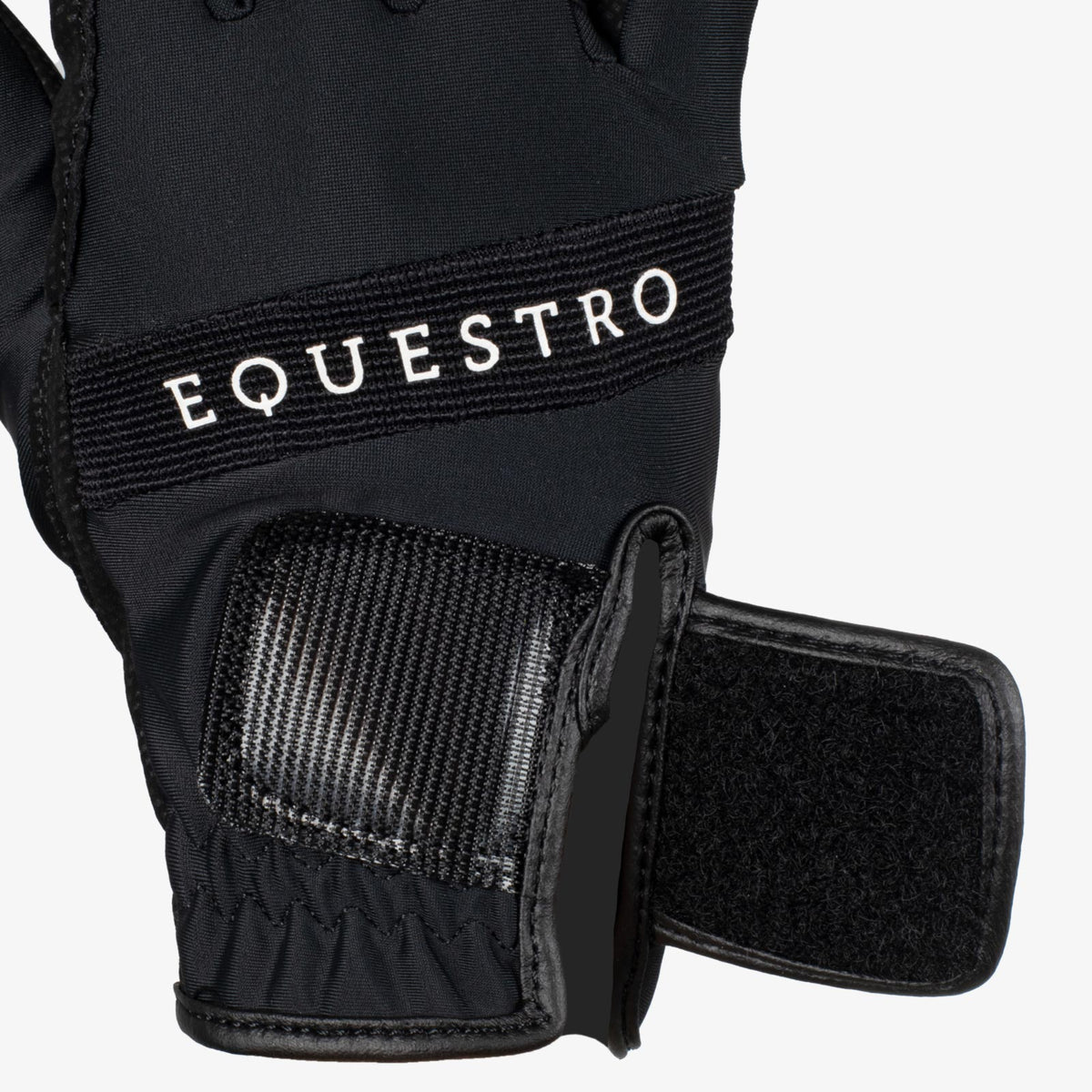 Equestro Logo Technical Riding Gloves - Black/White; velcro detail | Malvern Saddlery