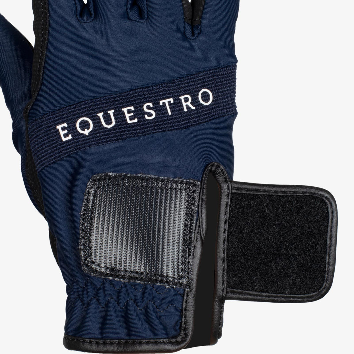 Equestro Logo Technical Riding Gloves - Navy/White; velcro detail | Malvern Saddlery