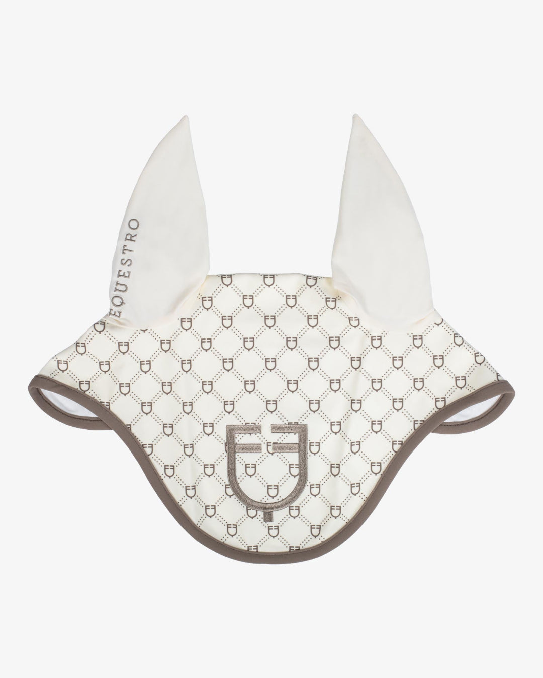 Equestro Monogram Ear Bonnet - Antique White & Walnut status print | Horse Care | Malvern Saddlery