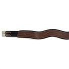 Brown and black leather EquiFit Anatomical Hunter Girth with T-Foam liner and stainless steel roller buckles, shown in a horizontal view against a white background.