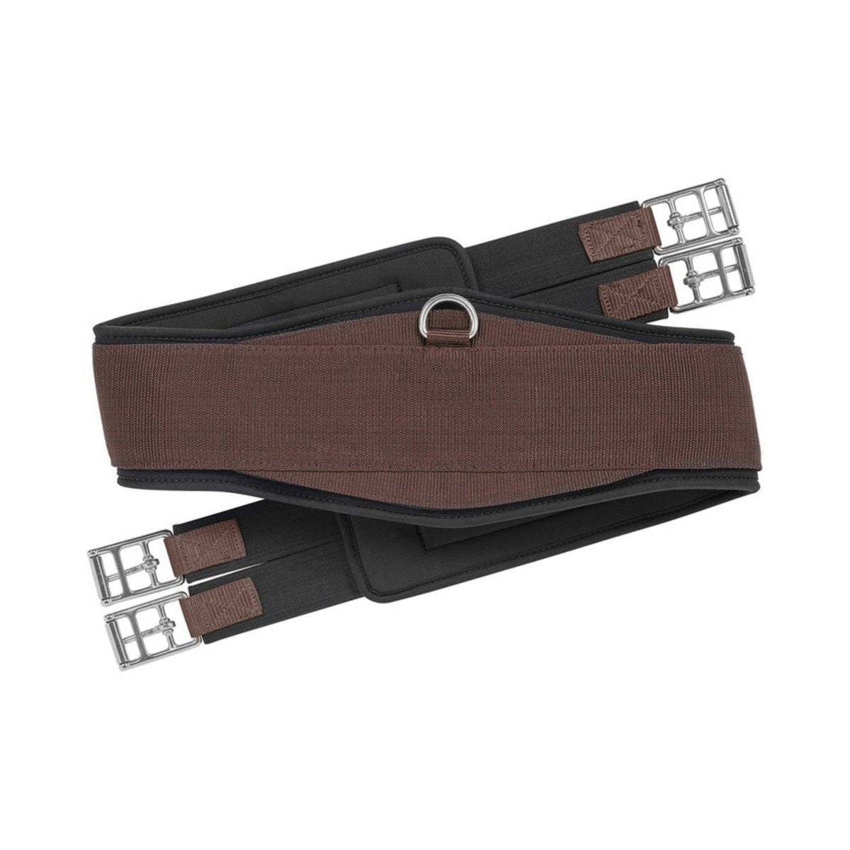 Brown EquiFit Essential Schooling Girth with contoured shape, removable SmartFabric liner, and double elastic ends