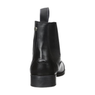 EquiStar ladies all-weather zip paddock boot in black showing back heel pull tab, side elastic gore, and durable outsole.