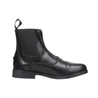 EquiStar ladies all-weather zip paddock boot in black showing classic punched toe cap, elastic side gore, and durable synthetic leather construction.