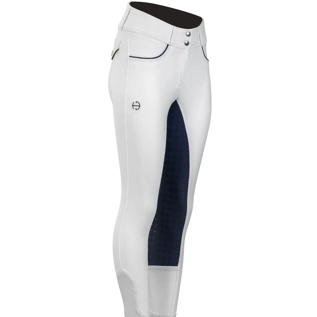 Halter Ego Full Seat High Waist Evolution Breeches - White/Navy| Malvern Saddlery