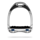Flex-On Aluminium Stirrup - chrome frame with navy inserts, gray inclined ultra grip footbed