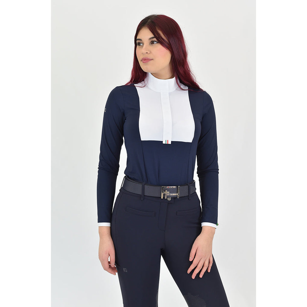 For Horses Aliyah Women's Long Sleeve Show Shirt in Navy three-quarter view