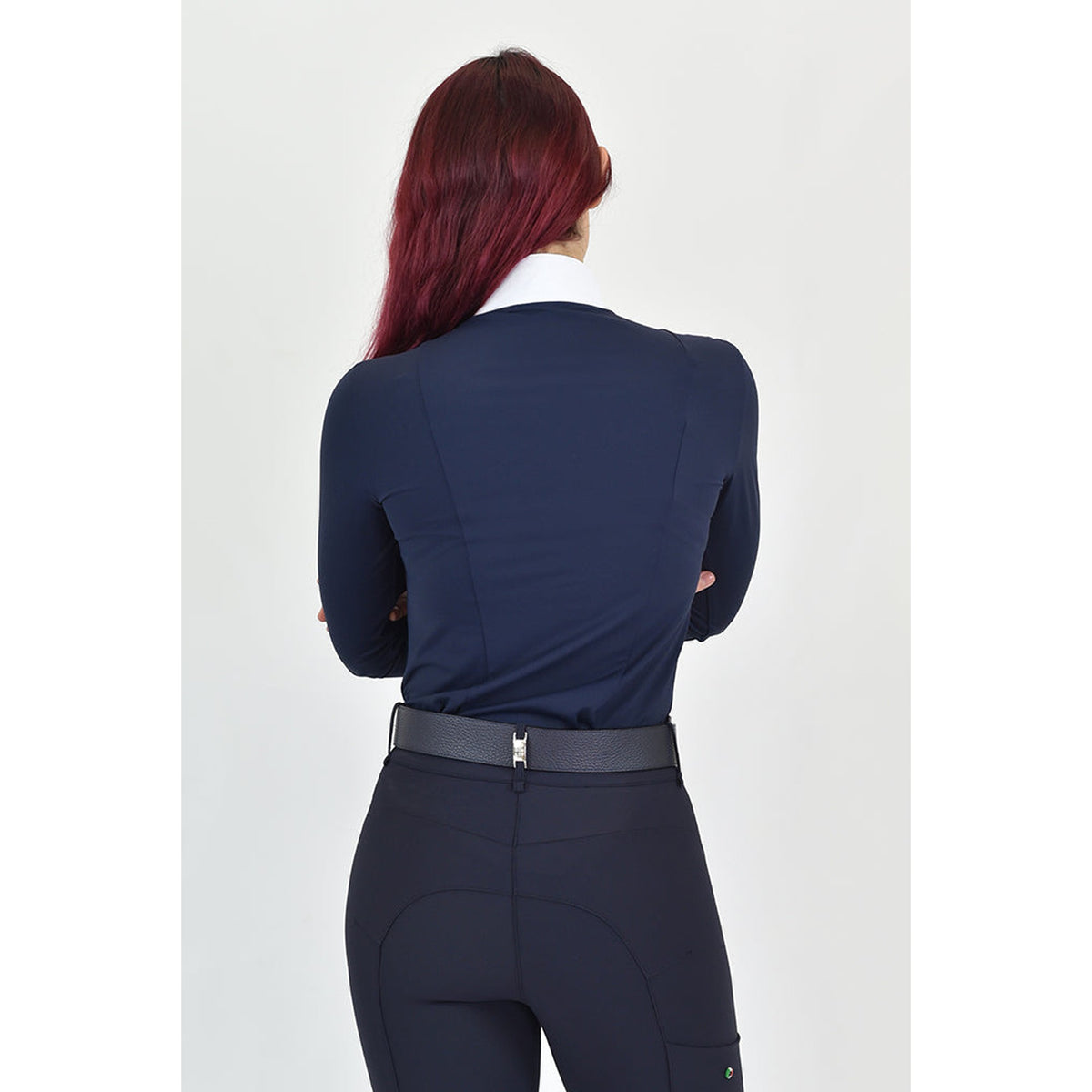 For Horses Aliyah Women's Long Sleeve Show Shirt in Navy back view