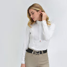 For Horses Aliyah Women's Long Sleeve Show Shirt in White three-quarter view