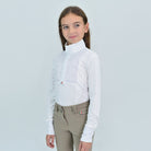 For Horses Ariella Girls Long Sleeve Show Shirt in White front view