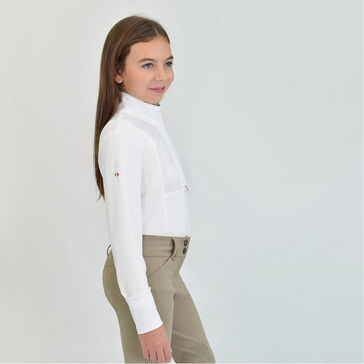 For Horses Ariella Girls Long Sleeve Show Shirt in White side view