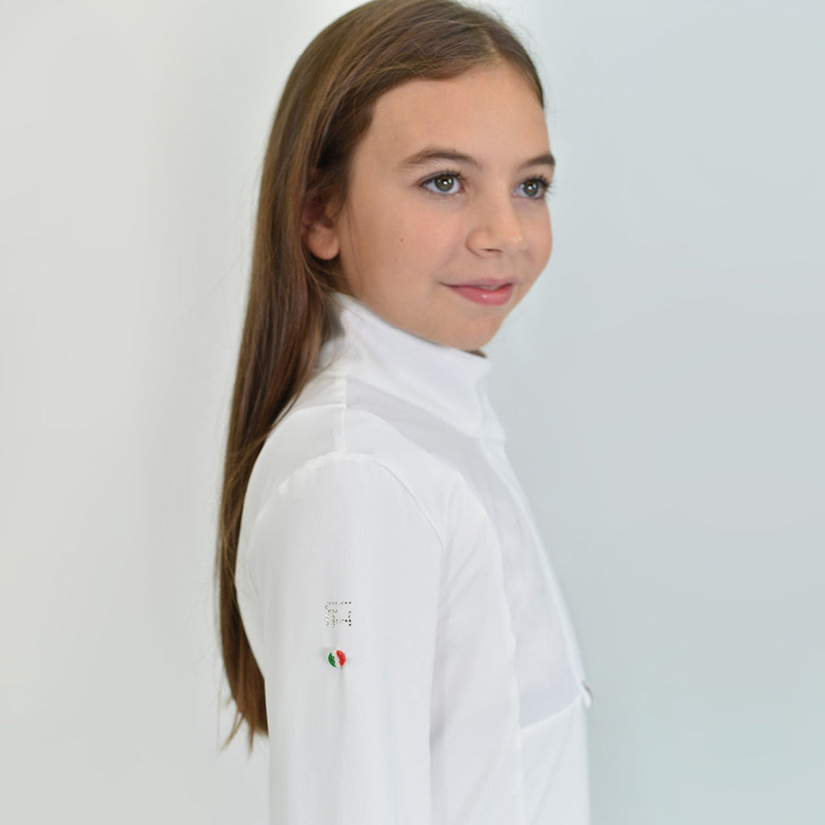 For Horses Ariella Girls Long Sleeve Show Shirt in White collar detail