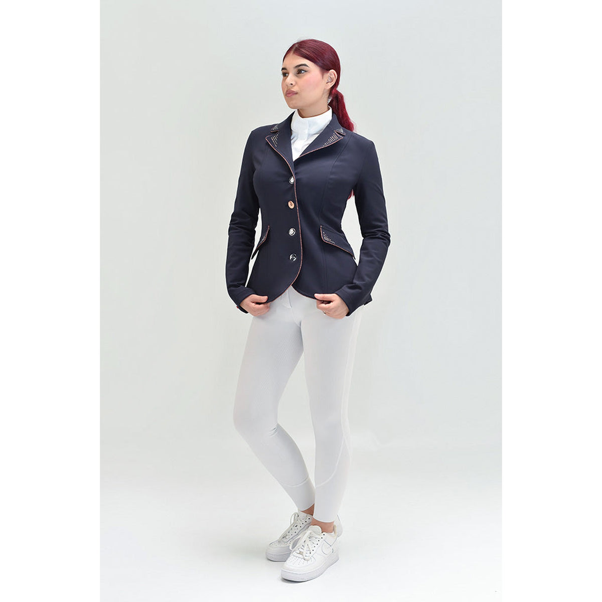 For Horses Cristina Lux Women's Show Jacket full-length view, shown in Navy