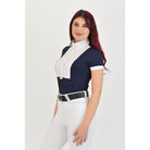 For Horses Daphne Women's Short Sleeve Show Shirt in Navy three-quarter view