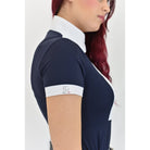 For Horses Daphne Women's Short Sleeve Show Shirt in Navy collar and sleeve detail