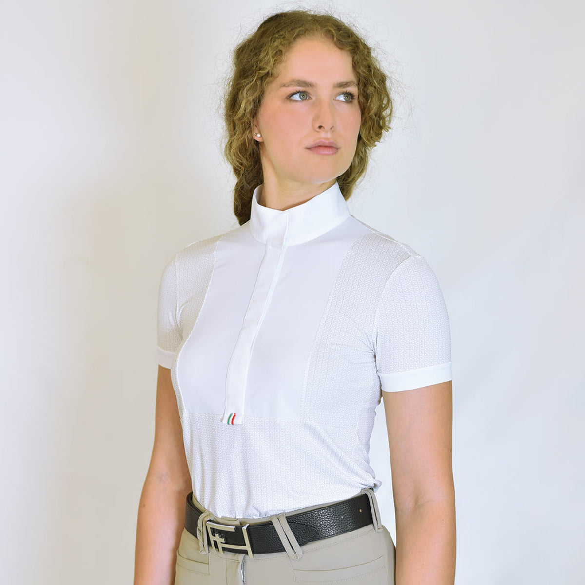 For Horses Daphne Women's Short Sleeve Show Shirt in Taupe front view