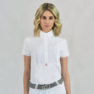 For Horses Daphne Women's Short Sleeve Show Shirt in White front view close up
