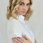 For Horses Daphne Women's Short Sleeve Show Shirt in White sleeve logo detail