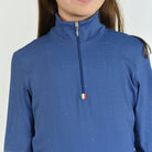 For Horses Gioco Kids Long Sleeve Schooling Shirt in Blue quarter-zip detail