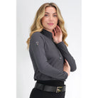 For Horses Gioconda Women's Long Sleeve Schooling Shirt in Black Dots three-quarter view