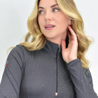 For Horses Gioconda Women's Long Sleeve Schooling Shirt in Black Dots quarter-zip detail