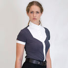 For Horses Gloria Women's Short Sleeve Show Shirt in Black Dots front view
